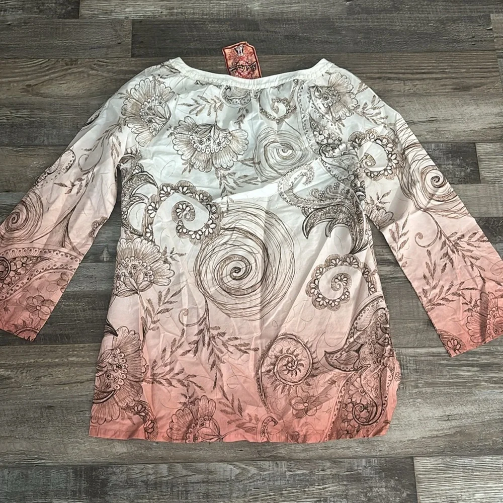 Robert Graham Floral Embroidered Ombre 💯 Cotton Tunic Small - Picture 6 of 7